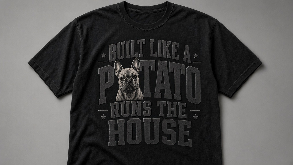 Frenchie Dad Tee — Built Like a Potato (Varsity)
